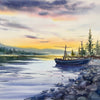 A lonely boat at sunset