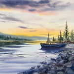 A lonely boat at sunset