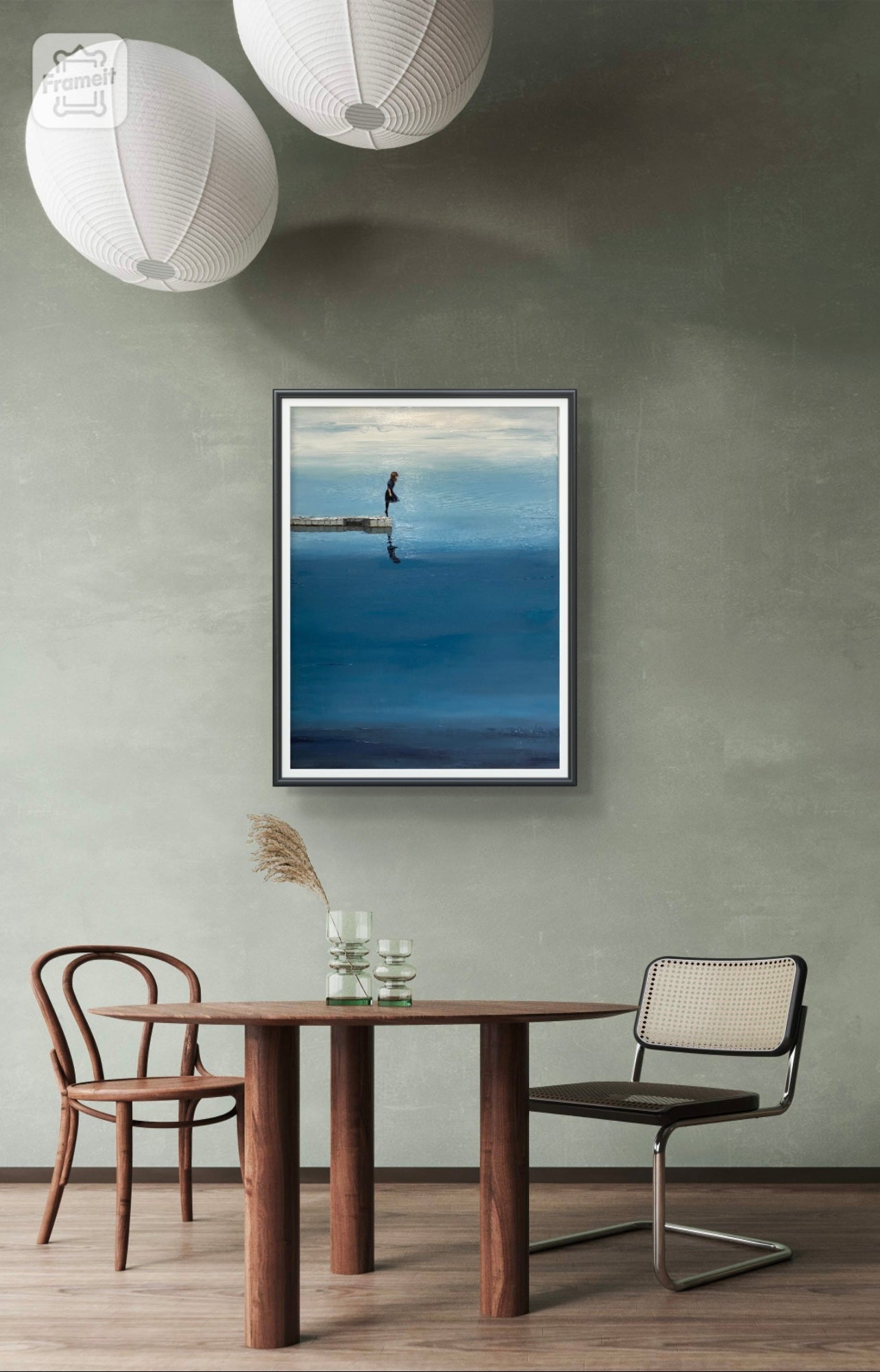 Beyond Blue Framed On Wall Mockup