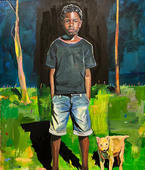 Black Boy With Beast Dog