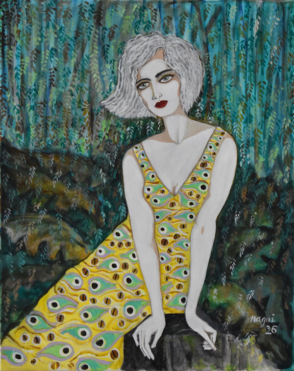 Woman In The Garden In Yellow Dress
