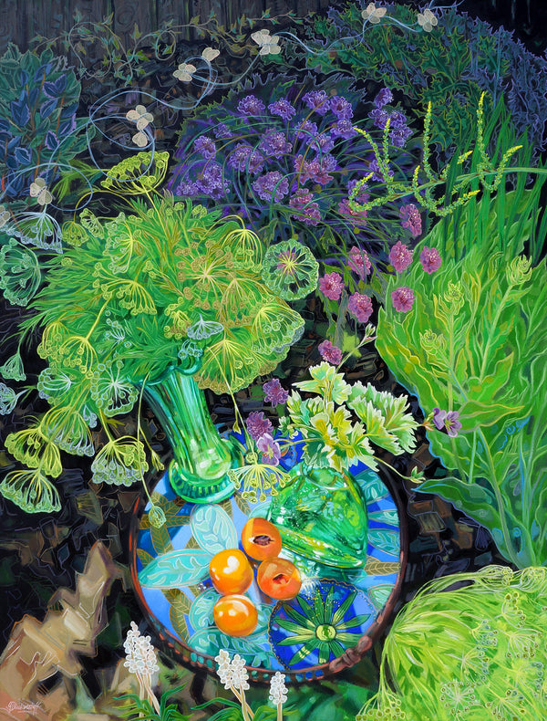 Blue-Green With Apricots