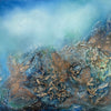 Ethereal No. 5 by Tati Campelo: Original heavily textured oil and mixed media abstract painting featuring a blend of gold, tranquil blue, and turquoise tones inspired by shifting landscapes and seascapes.