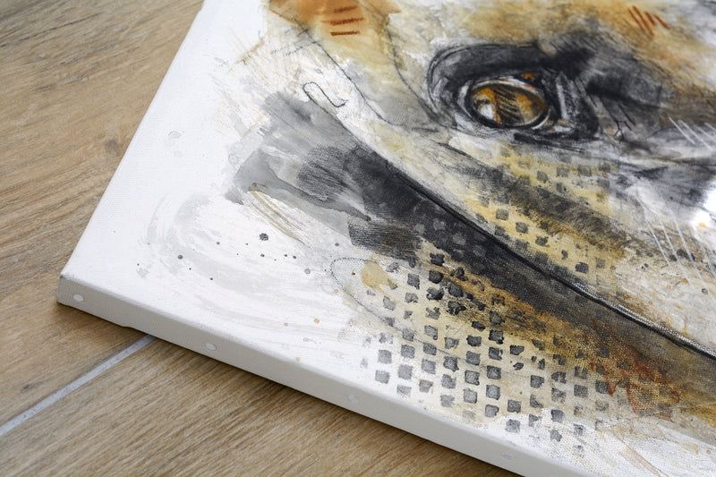 Charcoal and black chalk portrait of a horse, capturing its gaze, elegance, and quiet presence with warm earth tones and textured details.