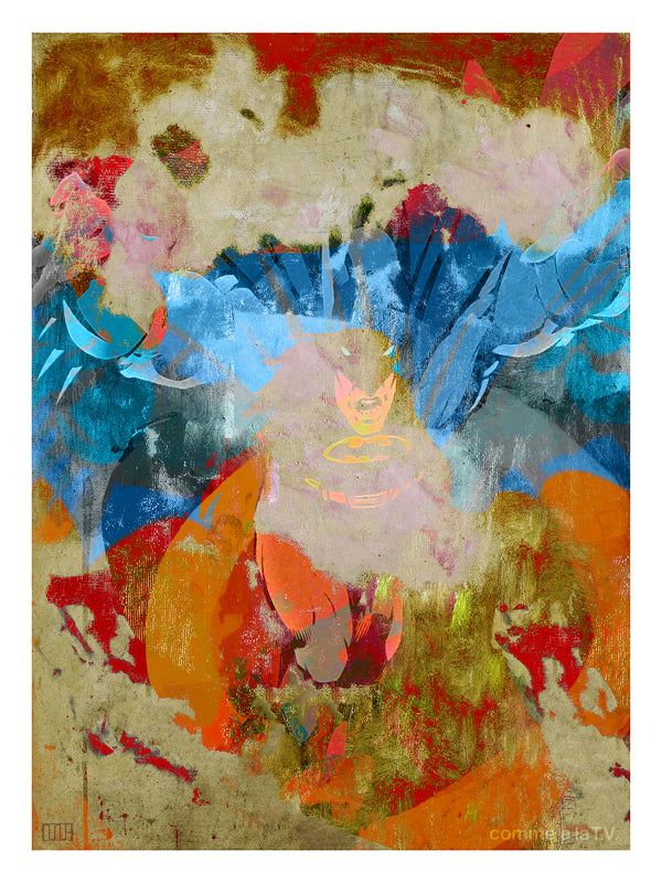 Digital artwork depicting faded cartoon figures and washed-out colors, evoking childhood nostalgia, insecurity, and the passage of time.