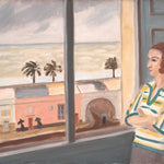 Young Woman Looking at the Sea, Stormy Weather