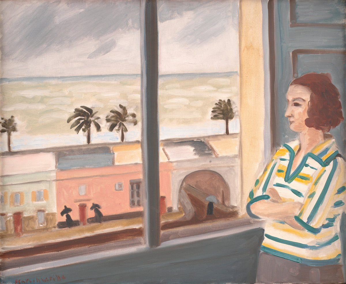 Young Woman Looking at the Sea, Stormy Weather
